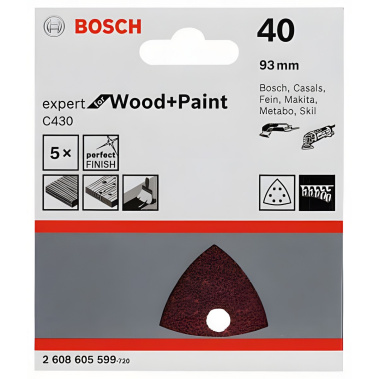 фото Лист шлифовальный 93 мм P40 (1 шт.) Expert for Wood + Paint BOSCH 2608605599