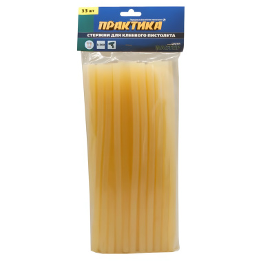 фото Стержни клеевые 11 х 300 мм (33 шт., желтый прозрачный) ПРАКТИКА 641-664