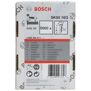 фото Гвоздь потайной SK50 16G (для GSK 50, 5000 шт., оцинк.) BOSCH 2608200511